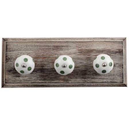 White Pea Green Dot Wooden Hooks
